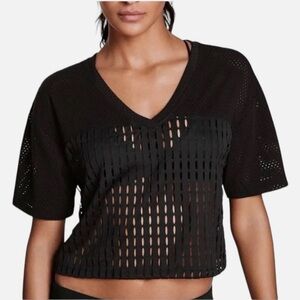 VS Victoria Sport Football Jersey V-Neck Crop Top Black Mesh